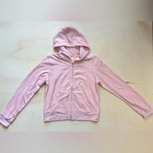 VTG F21 Light Baby Pink Velour Zip up Track Jacket Hoodie L - Picture 1 of 9